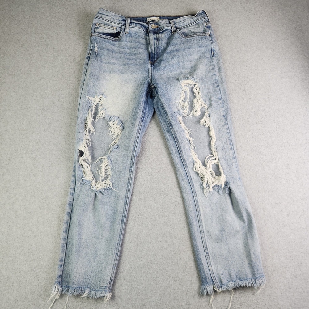 Cello Jeans Women 13 Blue Denim Streetwear Boho Distressed Straight Leg‎ Raw Hem